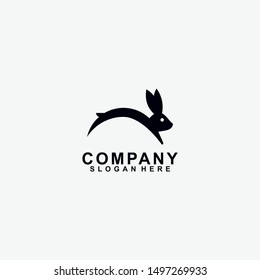 Black Rabbit Logo Design. Isolated In White Background. Vector Illustration