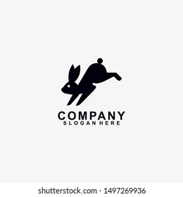 Black Rabbit Logo Design. Isolated In White Background. Vector Illustration