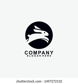 Black Rabbit Logo Design Isolated In Circle. Isolated In White Background. Vector Illustration