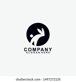 Black Rabbit Logo Design Isolated In Circle. Isolated In White Background. Vector Illustration