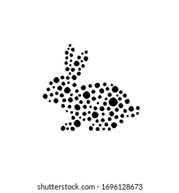 Black rabbit made of black spots or shabby dots isolated on white. Easter mosaic  bunny. Flat vector design. Icon isolated on white