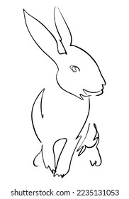 Retrato de conejo negro dibujado en tinta, ilustración vectorial, boceto rápido. Símbolo de 2023 según el calendario chino, arte de línea