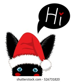 Black Rabbit with Santa Hat Sneaking. Greeting Card Christmas Day. Vector Illustration. isolated on White Background