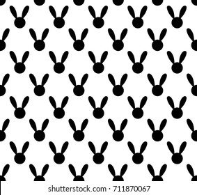Black Rabbit Seamless on White Background. Vector Illustration.