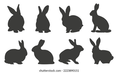 Black rabbit silhouette collection. Set of rabbit silouette