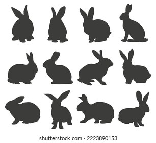 Black rabbit silhouette collection. Set of rabbit silouette