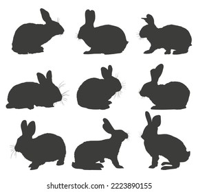 Black rabbit silhouette collection. Set of rabbit silouette