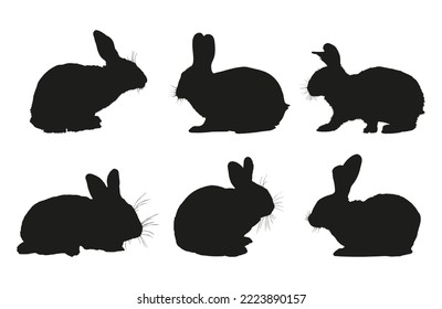Black rabbit silhouette collection. Set of rabbit silouette