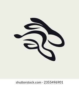 Black Rabbit Silhouette Fast Jump Run Animal Bunny Fluffy Simple Hare Vector Logo Design