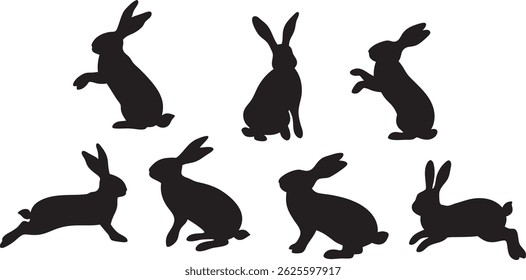 Black rabbit silhouette vector illustration – minimalist bunny design perfect for logos, Easter decorations, printable templates, and nature-themed graphic, rabbit bunny isolated on white background