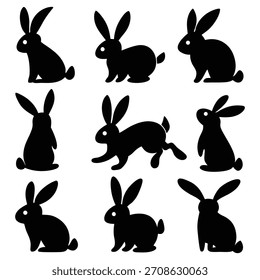 Siluetas de conejo negro en varias poses conejito blanco