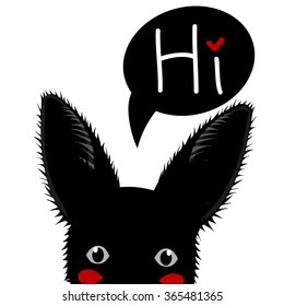 Black Rabbit Sneaking Greeting Card Vector Illustration