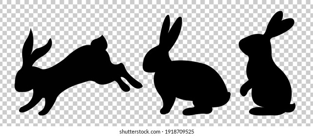 Black Rabbit With Transparent Background, Vector Illustration