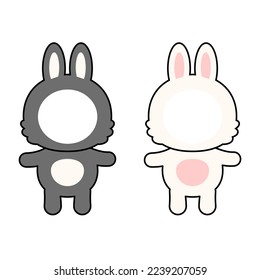 Black rabbit and white rabbit face composite character. 