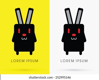 Black Rabbit,cute cartoon, mascot, toy, doll, in simple geometric shape, logo, symbol, icon, graphic, vector.