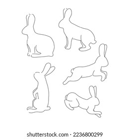 Black rabbits in different poses set.