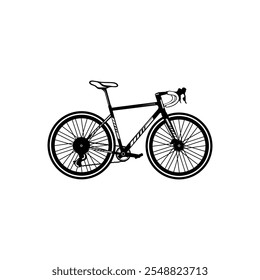 black racing bike side view black and white line art vector