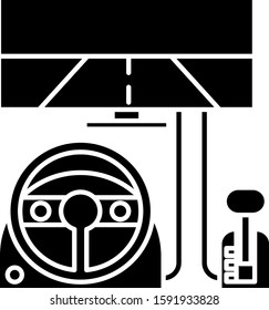 Black Racing simulator cockpit icon isolated on white background. Gaming accessory. Gadget for driving simulation game.  Vector Illustration