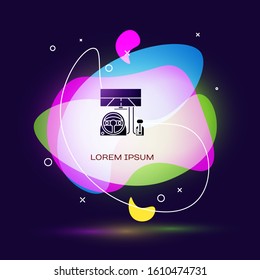 Black Racing simulator cockpit icon isolated on blue background. Gaming accessory. Gadget for driving simulation game. Abstract banner with liquid shapes. Vector Illustration