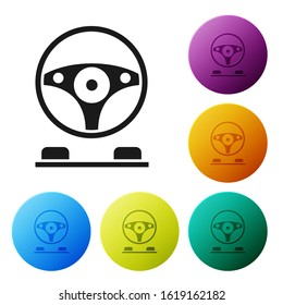 Black Racing simulator cockpit icon isolated on white background. Gaming accessory. Gadget for driving simulation game. Set icons colorful circle buttons. Vector Illustration