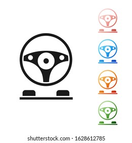 Black Racing simulator cockpit icon isolated on white background. Gaming accessory. Gadget for driving simulation game. Set icons colorful. Vector Illustration