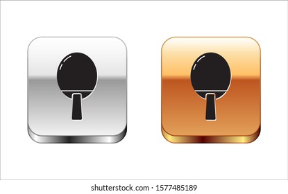 Black Racket for playing table tennis icon isolated on white background. Silver-gold square button. Vector Illustration