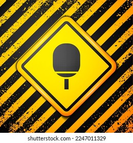 Black Racket for playing table tennis icon isolated on yellow background. Warning sign. Vector Illustration