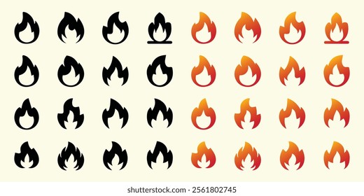 
black and rad fire symbols icon are isolated on a white background vector illustration