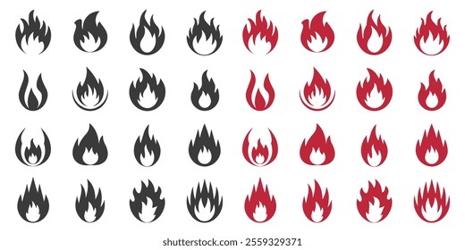 black and rad fire symbols icons are isolated on a white background vector illustration