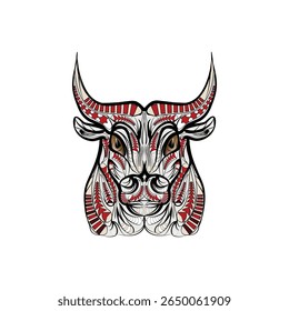 preto e vermelho e branco tribal decorativo vaca padrão tatuagem vetor ilustração branco fundo