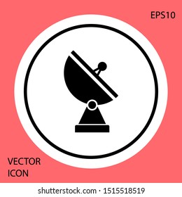 Black Radar icon isolated on red background. Military search system. White circle button. Vector Illustration