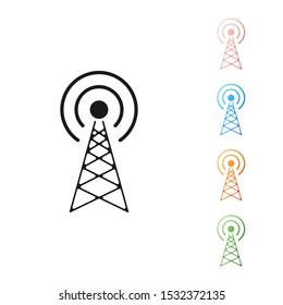 Black Radar icon isolated on white background. Military search system. Set icons colorful. Vector Illustration