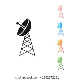 Black Radar icon isolated on white background. Military search system. Set icons colorful. Vector Illustration