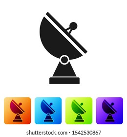 Black Radar icon isolated on white background. Military search system. Set icons in color square buttons. Vector Illustration