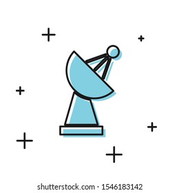 Black Radar icon isolated on white background. Search system. Satellite sign.  Vector Illustration