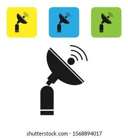 Black Radar icon isolated on white background. Search system. Satellite sign. Set icons colorful square buttons. Vector Illustration