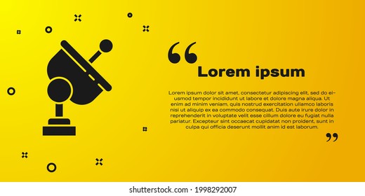 Icono de radar negro aislado en fondo amarillo. Sistema de búsqueda. Señal de satélite.  Ilustración vectorial