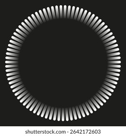 Black radial circle frame. White stripe pattern. Vector ring design. Monochrome geometric border.