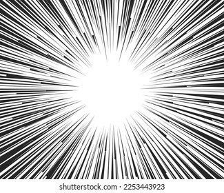 Schwarz-Radial-Comic-Action-Linie einzeln auf transparentem Hintergrund. Schnelle abstrakte, Manga Comics Action Frame. Vektorgrafik