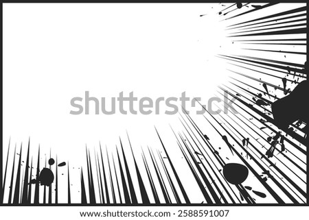 Black radial comic book style action line with space for text on the left side isolated on a transparent background. Speed abstract, manga comics action frame. Vector illustration