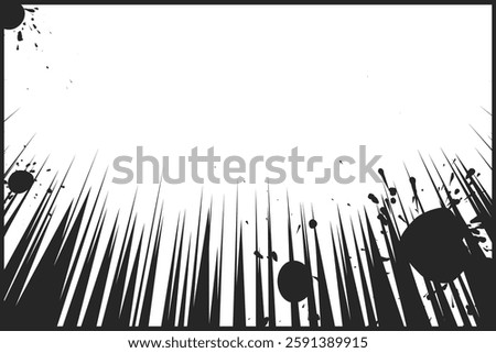 Black radial comic book style action line with space for text on the top side isolated on a transparent background. Speed abstract, manga comics action frame. Vector illustration