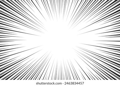 Black radial comics style lines isolated on white background. speed abstract. Vector illustration