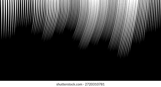 Líneas de estilo de cómics radiales negros, líneas rectas de Vertical, aisladas sobre fondo blanco. Velocidad abstracta. Ilustración vectorial