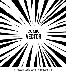 Black radial explosion speed lines. Isolated on a white background. Comic Book poster background. Free space for text. Vector Illustration.