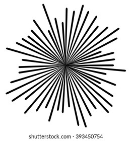 Black radial lines background Sun ray or star burst element Square fight stamp for card or logo Speed graphic texture Explosion vector illustration