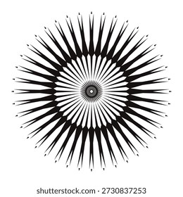Padrão de Mandala Radial Negra com Simetria Concêntrica