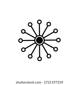 Black radial network icon with a central circle and radiating lines ending in smaller circles.