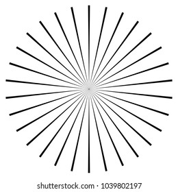 Black radial, radiating lines element on white