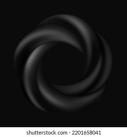 Black radial shapes, circle frame, swirl. Abstract design element, background. Vector geometric illustration. Round shapes. Futuristic cover design.