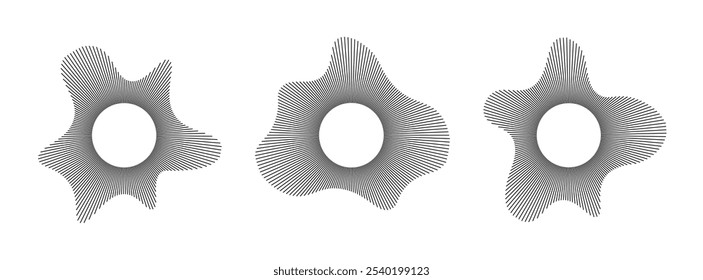 Black radial sound wave line pattern set